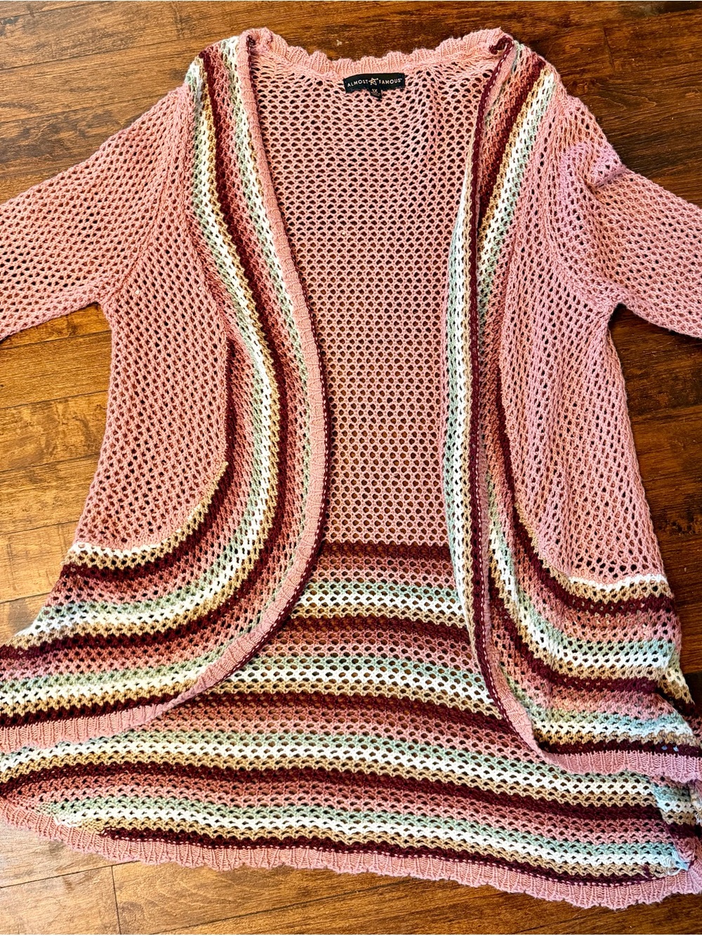 Almost Famous Size 1X Plus Size Open Knot Boho Cardigan Bell Sleeve Duster